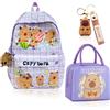 CYGMRFH Capybara Zaino Viola per Bambina con Borsa Frigo Piccola e Lunch Box - Completo Scuola Perfetto con Portachiavi, Include Portapranzo Termico per Gite, Tempo Libero e Pranzi Ufficio