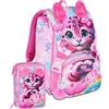 Clondo Set Scuola 2 Pezzi Per Seven Sj Heart Buddy Fan Zaino Scuola Elementare Bambina + Astuccio 3 Scomparti Completo (45 Accessori) - School Pack Bambini