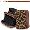 Sunpour Portafoglio per carte di credito da donna, con blocco RFID, in pelle vegana, con cerniera a fisarmonica, piccolo portafoglio con cinturino da polso, Leopardati, Minimalismo e Classici