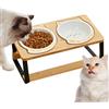 Generic Elevated Cat Bowls - Cat Bowl Rack | Cats Raised Food Bowl | Double Tall Ceramic Dish, Spill-Proof Non-Slip Wooden Base per Kitten Puppy Eating Drinking Apartment City Living Travel