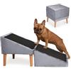Velora Home&Living VELORA H&L Rampa per Cani Grigio - 2 in 1 Pouf e Rampa, Scaletta Pieghevole per Divano, Struttura in Legno Robusta, Rivestimento in Velluto, Superficie Antiscivolo per Cani e Gatti