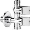 FLUVIA Valvola a squadra a doppia uscita per rubinetto lavatrice lavastoviglie e rubinetto o osmosi 1/2 x 1/2 x 3/8 con chiavi indipendenti, chiusura in ceramica 1/4 di giro, ottone cromato FLUVIA