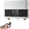 Eirolace Scaldacqua istantanea da 6000 W, 230 V, con telecomando e display a LED, mini scaldabagno elettrico per doccia e cucina, con soffione doccia, protezione IPX4 per bagno e giardino (argento)