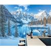 ZISTRCBAO Carta Da Parati Panoramica Montagne Innevate Lago Moraine 250x175cm - Murales Seta, Decor Carta Da Parati Paesaggio Invernale Con Lago Di Montagna per Soggiorno Cucina Corridoio Muro Di Sfondo, Blu
