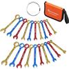 SPEEDWOX Set di 10 mini chiavi combinate metrica e SAE placcate in colore aperto e con estremità a scatola mini chiavi rivestite di colore con custodia portatile e anello grande (4-11 mm (5/32-7/16)