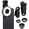 Somikon Set di lenti aggiuntive 4 in 1 per smartphone con grandangolo, macro, fisheye e anello LED