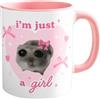 Tuxxjzm Tazza in ceramica con motivo criceto triste, con scritta in inglese I'm Just A Girl , 350 ml, con motivo criceto triste, tazza unica e divertente che fa ridere tutti, tazza da caffè con criceto