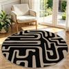 Capslpad Tappeto rotondo da 120 cm, effetto iuta, lavabile, antiscivolo, naturale, per soggiorno, balcone, terrazza, cucina, giardino, colore: nero/naturale