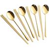 Buyer Star 4 Set Oro Coreano Bacchette e Cucchiaio 8 pezzi Set di cucchiai Bacchette in Acciaio Inox Cucina Servizio da tavola per 4