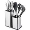 SanBouSi Portacoltelli 2 in 1 in acciaio inox, ceppo per coltelli senza coltelli, portaposate con forbici, scarico e ventilato, per coltelli da cucina, posate da cucina