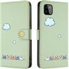 Rnrieyta Miagon per Samsung Galaxy A22 5G Cover,Custodia Cartone Nuvola Gatto Carino Portafoglio a Libro in PU Pelle Flip Cover con Porta Carte Chiusura Magnetica Case,Verde