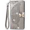 VQWQ Custodia per Huawei Y6S Brillare Farfalla Portacarte Grigio