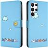 Rnrieyta Miagon per Samsung Galaxy S22 Ultra Cover,Custodia Cartone Nuvola Gatto Carino Portafoglio a Libro in PU Pelle Flip Cover con Porta Carte Chiusura Magnetica Case,Blu