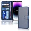 TECHGEAR Cover iPhone 14 Pro - Custodia Portafoglio in Pelle Sintetica con TPU Antiurto, Funzione di Supporto con Slot per Schede e Cinturino da Polso per iPhone 14 Pro (6,1 Pollici, 2022) - blu