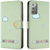 Rnrieyta Miagon per Samsung Galaxy Note 20 Cover,Custodia Cartone Nuvola Gatto Carino Portafoglio a Libro in PU Pelle Flip Cover con Porta Carte Chiusura Magnetica Case,Verde