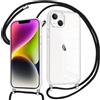 Pnakqil Cover per iPhone 14 Plus con Cordino, Custodia con Laccio Collana Tracolla Trasparente Cellulare Antigraffio Silicone Proteggere Corda Case per iPhone 14 Plus, Nero 01