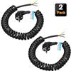KEAGAR - Prolunga a spirale con contatto di protezione, 250 V/16 A, cavo a spirale a 3 fili, estensibile da 0,75 m a 5 m, cavo di prolunga con spina di protezione, IP20, colore nero, confezione da 2