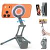 OMOTON Alluminio Treppiede Magnetico per Telefono, Girevole a 360° per Treppiede MagSafe, Per iPhone 17/16/15/14 Pro Max Air, Ideale per Palestra, Vlog, Aereo, Accessori da Viaggio, Grigio