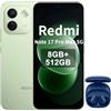 XIAOMI Redmi Note 17 Pro Max 5G,Smartphone 8G+512GB,6.83 1.5K AMOLED display,120Hz,9210mAh Silicon-Carbon Battery,50MP Main Camera,100W HyperCharge,Verde,incluso cuffie smart incluse blu