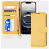 TECHGEAR Custodia a portafoglio in pelle per iPhone 16e, custodia protettiva a portafoglio [blocco RFID] porta carte, supporto e cinturino da polso, in pelle PU gialla con chiusura magnetica,