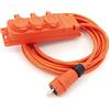 KOOP Elektro Cavo di prolunga da 5 m con 3 prese Schuko per uso esterno, IP44, H07BQ-F 3G, prolunga da 2,5 mm², con 3 prese a contatto di protezione, 3 prese esterne, 5 m, arancione