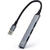Ewent EW1144 Hub USB A, Hub 4 porte Ultra Slim Data, Hub con 3 porte USB A 2.0, 1 porta USB A 3.2, Hub Slim tipo A per Macbook Pro/Air, Laptop, PS5/PS4 e sistemi Mac OS, Windows, Android, in Alluminio