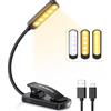 TEAMPD Luce da lettura a 10 LED, 3 colori luminosi per proteggere gli occhi, luminosità regolabile, ricaricabile tramite USB, durata della batteria 12H, clip flessibile per lettura, pittura, viaggi