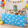 TYHJOY Confezione da 2 gonne da tavolo con nuvole bianche e celesti, decorazioni per compleanno, 73 x 274 cm, in lamina metallica, con frange, per tavoli rettangolari, baby shower, decorazioni per