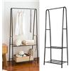 SHISHI Stander Appendiabiti Camera da Letto, Appendiabiti da Terra in Metallo, Porta Appendiabiti con Scarpiera a 2 Livelli, Appendiabiti Autoportante Senza Gancio, 59,5×36,5×160 cm (Nero)