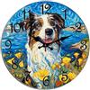 Horienteeon Orologio da parete a forma di cane pastore australiano, decorativo, in legno, silenzioso, senza ticchettio, funzionamento a batteria, per camera da letto, bagno, soggiorno, ufficio, scuola