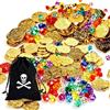 W Rxkiocs 300 Pirati Tesoro set Monete Finte Caccia al Tesoro per Feste Compleanno | Pirata Soldi Finti D'oro False, Diamante Colorate, per Bomboniere Compleanno, Giochini per Feste di Compleanno, Sacchettino