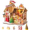 Rolife Casa delle Bambole di Natale Casetta Pan di Zenzero Kit Miniatura Fai-da-te Modello in Legno Decorazione Natalizia Regalo Creativo per Adulti