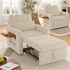 HOOGDLJ Divano Letto 3 in 1 Convertibile, Poltrona Letto con Funzione Salotto Comodo Divano con Schienale Regolabile Divano a 1 Posti Letto con Tavolo e Tasche Laterali Letto Per Gli Ospiti (Beige)