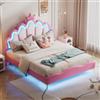 AYIYILA Prinzessin - Letto matrimoniale, 140 x 200 cm, letto sospeso con testiera a corona e illuminazione a LED, per cameretta delle ragazze, letto imbottito in poliuretano, telaio per letto da
