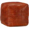 Générique Pouf quadrato in vera pelle di capra 40 x 40 cm, marrone rosso, comodo poggiapiedi riempito di cotone, pouf decorativo salotto per un'atmosfera calda