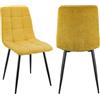JIJIAN Set 2 Sedie da Pranzo, Sedie da Cucina in Lino, Giallo | Gambe in Metallo, Stile Moderno, Portata Fino a 120 kg, Sedie Imbottite per Sala da Pranzo, Soggiorno e Cucina