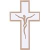 SHALOM - Croce in Legno Bicolore con Cristo Stilizzato Laserato - Crocifisso Moderno da Parete 28x17 Cm