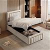 SAOOZBE - Letto imbottito 90x200 cm con cassetto, letto con testiera e spazio di archiviazione idraulico, letto singolo per ragazzi con cassetto, letto per bambini con rete a doghe, senza materasso