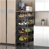 CarolynDesign Carrello portaoggetti con struttura in metallo a 5 ripiani con piano in legno, ruote multifunzionali, con cassetti estraibili, per cucina, soggiorno, bagno