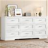 TEENFON Comò con 9 Cassetti Bianco, 145cm di Larghezza Armadio Contenitore Multifunzione, Credenza con Maniglie Metalliche & Guide per Camera Soggiorno Cucina, utilizzabile come Mobile TV, 145x35x75cm