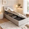 DULRLLY Letto Imbottito Singolo Contenitore 90x200 con Testiera Regolabile | Letto Imbottito Bambini con Contenitore Idraulico e Rete a Doghe per bambini ragazze e adolescenti, Lino, Senza Materasso