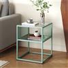 [en.casa] Tavolino Laterale con Telaio in Acciaio Tavolo Basso da Divano con Piano Quadrato e Ripiano in Vetro Temperato Comodino 50x40x40 cm per Soggiorno Camera da Letto Studio - Menta Verde