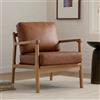 Ya-Home Poltrona Imbottita in Ecopelle di Lino con Struttura Legno, Marrone