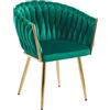 Il Gruppone Passione Casa IlGruppone Poltrona Con Schienale In Velluto Intrecciato Design Moderno, Sedia Imbottita Circolare con Gambe in Metallo Placcato Oro Poltroncina (Petrolio)