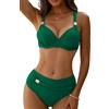 Yutdeng Costume da Bagno Donna Due Pezzi Set Bikini Sexy Scollo a V Push Up Imbottito con Ferretto e Slip da Bagno a Vita Alta con Decorazione in Metallo retrò Costumi Piscina Mare Spiaggia Beachwear