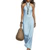 Generic Abito Lungo da Donna con Scollo all'Americana Incrociato, Spalle Scoperte, Senza Maniche, Aderente, Estivo, Casual, Boho