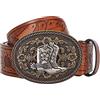 KorhLeoh Cintura con fibbia da cowboy in pelle occidentale per uomo Donna Jeans con stivali floreali incisi Cintura con fibbia Texas (vita 69-104 cm)