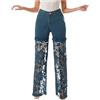 Generic Jeans per le donne UK, jeans da donna, jeans baggy donne gamba dritta con merletto, a vita alta, per viaggi, party, serate all'aperto, passeggiate, festival, Blu, M