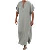Generisch Vestaglia da uomo a maniche corte, vestibilità comoda, estiva, leggera, scollo a V, caftano, spacco laterale, traspirante, comoda camicia estiva, casual, taglie forti