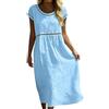 Onsoyours Vestito Estivo Donna Lungo Bohémien Elegante Maniche Corte Abito in Cotone Lino Casual Chic Scollo Rotondo A-Linea Leggero E Traspirante Midi Abiti da Spiaggia Vacanza A Azzurro L